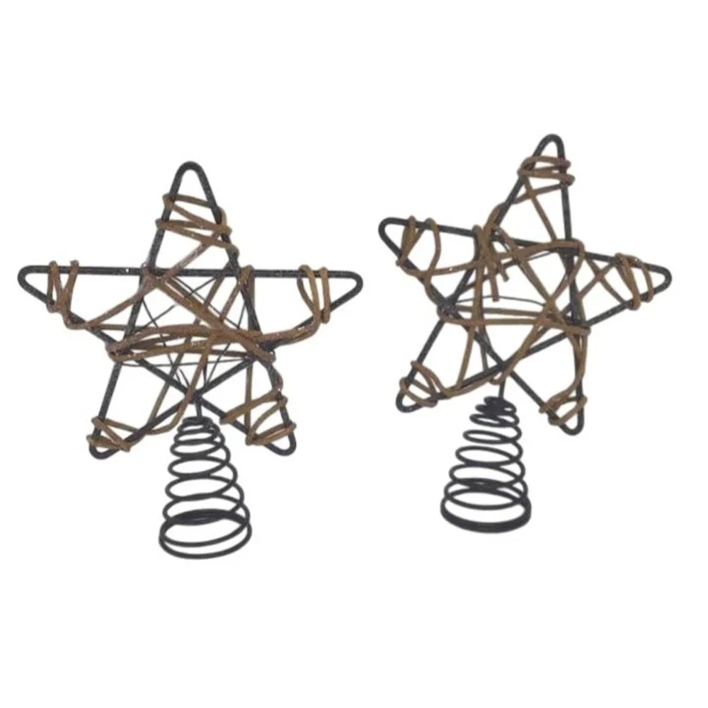 Christmas Tree Topper Wire Twine Glitter Metal Star Rustic Wire Rattan Lot 2
